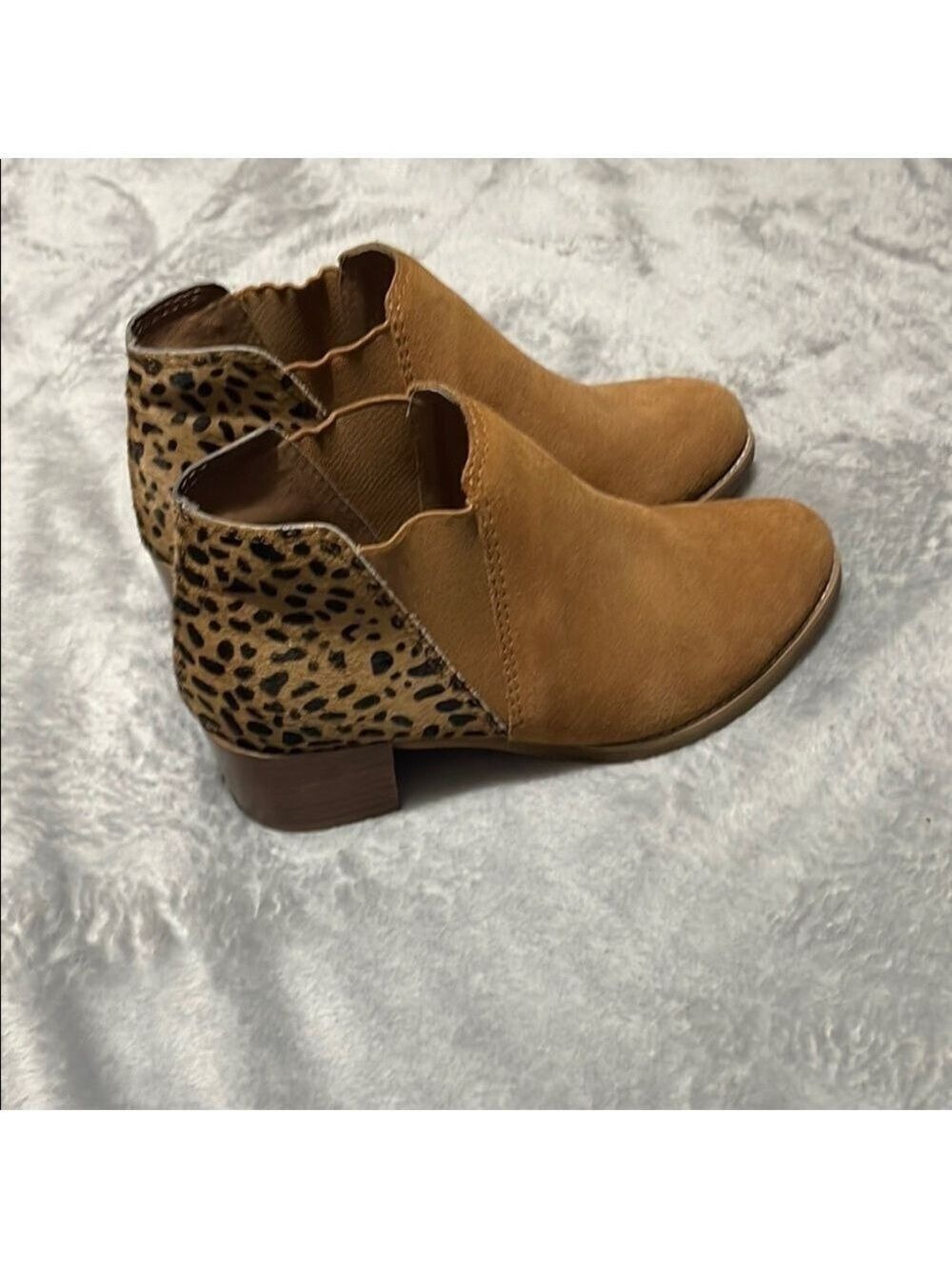 ALL BLACK Leopard Print Ankle Boots - Tan Sz 37.5M